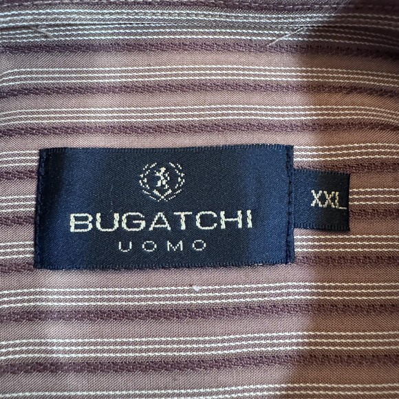 Bugatchi Uomo Shirt Mens 2XL Brown Striped Button Up Long Sleeve‎ Rayon Blend - Picture 4 of 10
